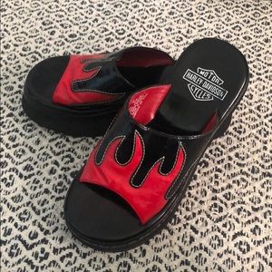 Vintage Harley Davidson Flame Platform Sandals 🏍